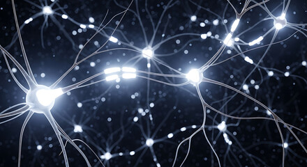 Dynamic neural pathway simulation with flashing white patches highlighting demyelination caused by m 12352866 1