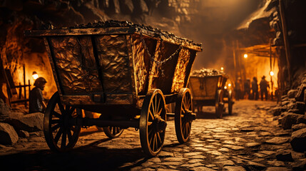 Fototapeta premium Coal mine cart full of coal