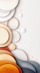 An abstract composition featuring layered circles and wave-like shapes in soft pastel colors, with a subtle textured background and gentle lighting.