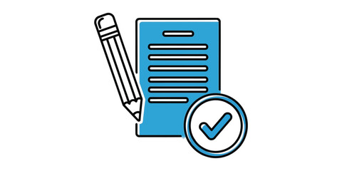 Icon of a document with a pencil and check mark isolated on