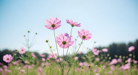 Obraz premium Warm Sunset Dahlias in a Wildflower Meadow