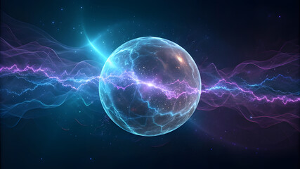 Glowing orb surrounded by electric energy and cosmic light