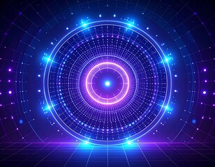 Futuristic digital portal with a neon-lit tunnel and circular design
