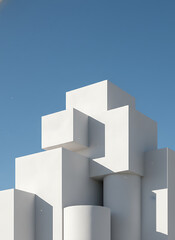 3d illustration of abstract modern architecture background, Minimal geometry architectural design, presentation backdrop with empty concrete floor, Geometric white blocks building design, Modern Desig