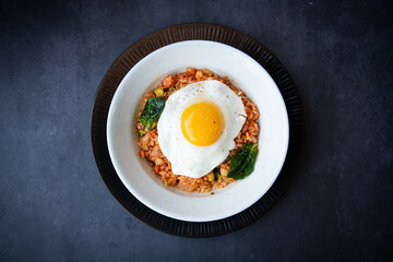 Delicious Kimchi Fried Rice Topped with a Perfectly Cooked Fried Egg