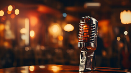 Close-up of retro microphone at concert