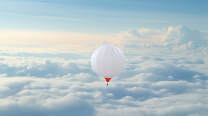 White hot air balloon in blue sky with clouds closeup