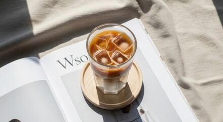Refreshing Iced Coffee with Ice Cubes Close Up