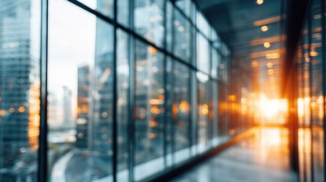 Blurred glass wall of contemporary business office building. Corporate architecture. Modern commercial workplace urban center. Abstract background for business, financial, and technology concept.