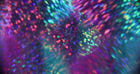 Blur lens leak. Flare blend. Cyan purple neon light mix color. Faceted diamond prism shimmering reflection texture abstract background.