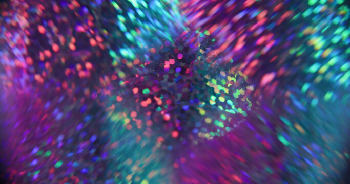 Blur lens leak. Flare blend. Cyan purple neon light mix color. Faceted diamond prism shimmering reflection texture abstract background.