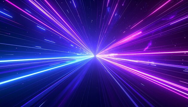 Geometric composition of vibrant neon lines radiating from a central point