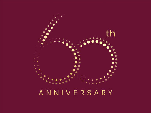 60th Anniversary luxury gold celebration with elegant dots movement numbers twisted infinity typography vector design concept. Sixty years anniversary gold logo template for celebration event, card.