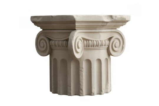 Ionic column capital stone detail isolated on a transparent background