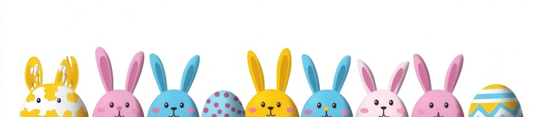 Colorful Drawing of Adorable Rabbits and Decorative Eggs with Vibrant Patterns for Festive Celebrations