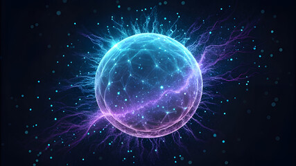 Glowing orb of energy with electric sparks and particles