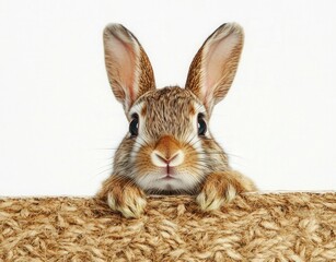 Cute Rabbit Peeking Over Blank Surface with Adorable Expression and Fluffy Ears