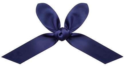 Elegant Navy Blue Satin Ribbon Bow with Subtle Pattern Isolated on White Background