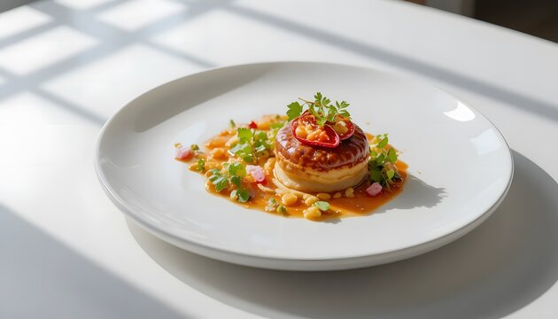 2026 Gourmet Futuristic Fine-Dining Plating on White Background. 2026 food