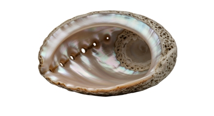 Abalone Shell Fragment Isolated on Transparent Background Detailed Macro View of a Broken Edge