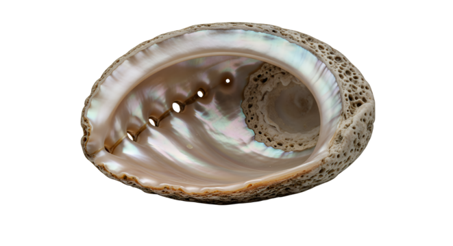 Abalone Shell Fragment Isolated on Transparent Background Detailed Macro View of a Broken Edge