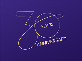 30th Anniversary luxury gold celebration with minimalist connecting Lines numbers typography vector design concept. Thirty Years anniversary gold template for celebration event, invitation, card, web.
