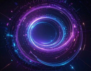Glowing spiral vortex of neon light in shades of blue and purple