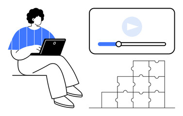 Online learning concept. Online courses enhance education through interactive tools, such as video lessons and creative puzzles. Online platforms offer modern and personalized learning