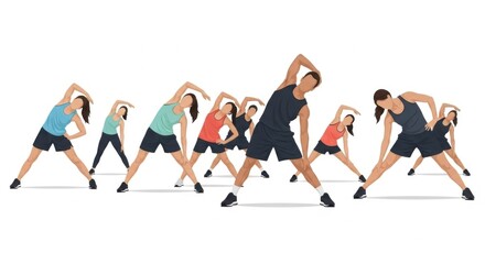 Group of Diverse People Stretching in Workout Class in Bright Studio