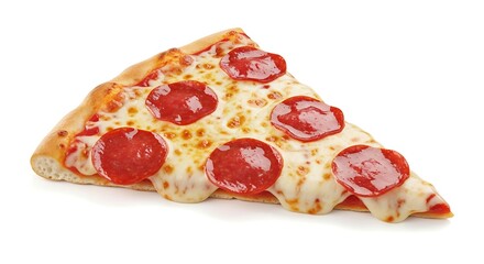 Delicious Pepperoni Pizza Slice with Melted Cheese and Red Sauce Isolated on White Background Appetizing Fast Food Photography