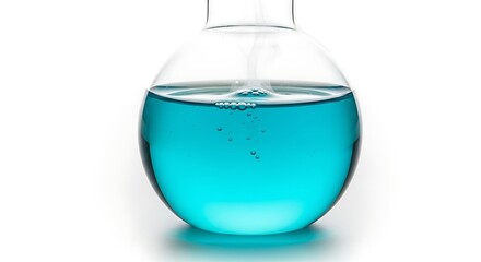 Clear Glass Flask with Vibrant Blue Liquid and Bubbles Scientific Research and Chemistry Concept