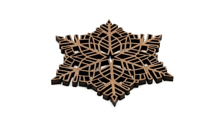 Intricate Wooden Snowflake Decoration Winter Holiday Craft and Design Element