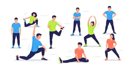 Group of Diverse People Performing Stretching and Yoga Exercises in Bright Indoor Space