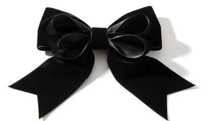 Elegant Black Satin Bow Tie Isolated on White Background Perfect for Fashion Gifts and Design