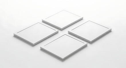 Four Blank White Square Frames Arranged in a Diamond Pattern on a White Background Clean Mockup Template for Design or Photography