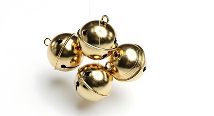 Golden Jingle Bells Cluster Festive Holiday Decoration and Craft Supply Isolated on White Background