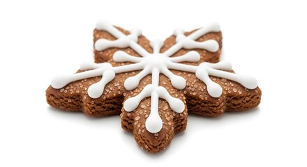 Festive Snowflake Cookie Decorated with White Icing and Sprinkles Isolated on White Background for Christmas Holiday Baking and Celebration