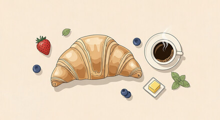 Beige croissant breakfast computer wallpaper aesthetic food illustration 98914351 1