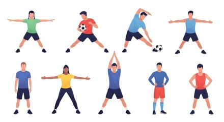 Group of Children Playing Soccer in Casual Sportswear on White Background