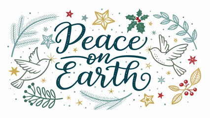 Fototapeta premium Wishing Peace on Earth this Holiday Season with Dove and Star Accents, Perfect for Greeting Cards and Festive Decorations with a Touch of Seasonal Joy