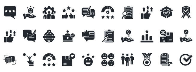 Review Icon Set. Contains Icons That Are Relevant For Business. Designed In Vector Glyph Style