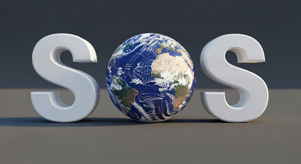 Planet model composition, 3D letter structures framing a global sphere with planetary focus concept and visual metaphor, ideal for poster design, article header, and digital illustration.