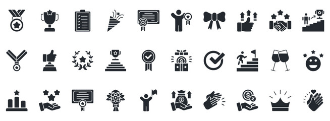 Reward Icon Set. Contains Icons That Are Relevant For Business. Designed In Vector Glyph Style