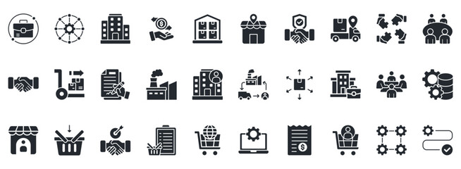 Business To Business Icon Set. Contains Icons That Are Relevant For Business. Designed In Vector Glyph Style