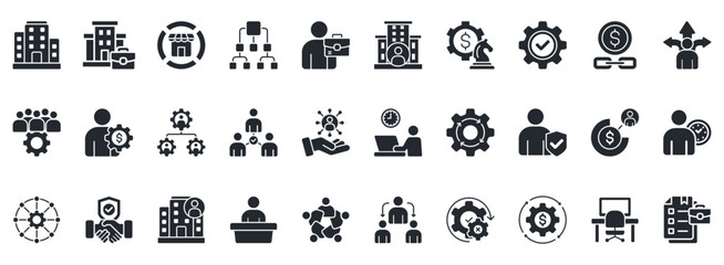 Business Structure Icon Set. Contains Icons That Are Relevant For Business. Designed In Vector Glyph Style