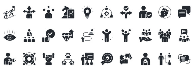 Leadership Icon Set. Contains Icons That Are Relevant For Business. Designed In Vector Glyph Style
