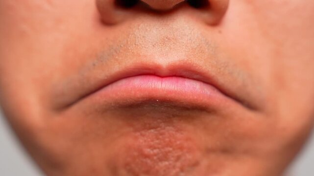 A person&rsquo;s pouty lips express unhappiness or disappointment, serving as a clear nonverbal signal of emotional discomfort, frustration, or resistance to a situation or conversation.
