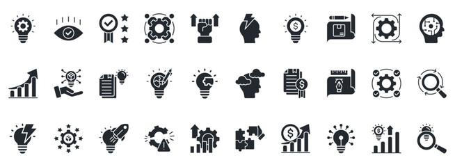 Innovation Icon Set. Contains Icons That Are Relevant For Business. Designed In Vector Glyph Style