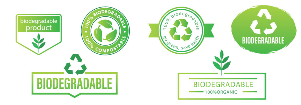 Biodegradable Eco Icons, Organic Recycling , Sustainable Packaging Vector Set, Green Ecology Line Icons, Recyclable, Compostable,  Eco-Friendly Symbols.biodeegradable