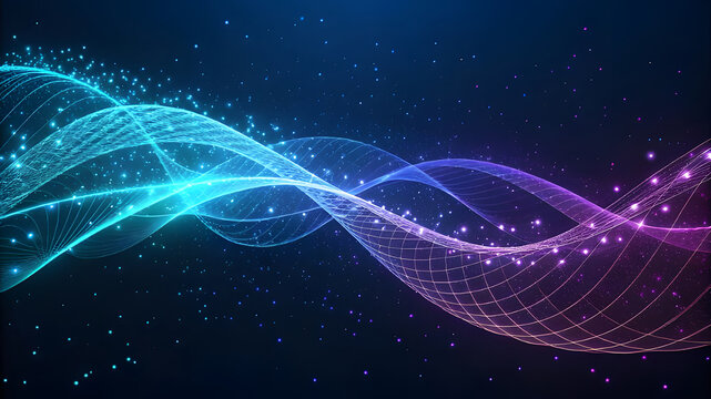 Abstract glowing waves of light and particles